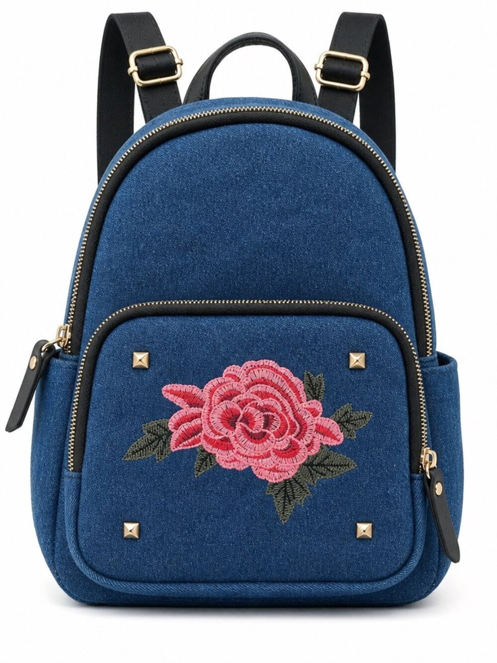 Kiss Me Denim Backpack EUC • Embroidered Rose • Couture Lips Patch • Cute
